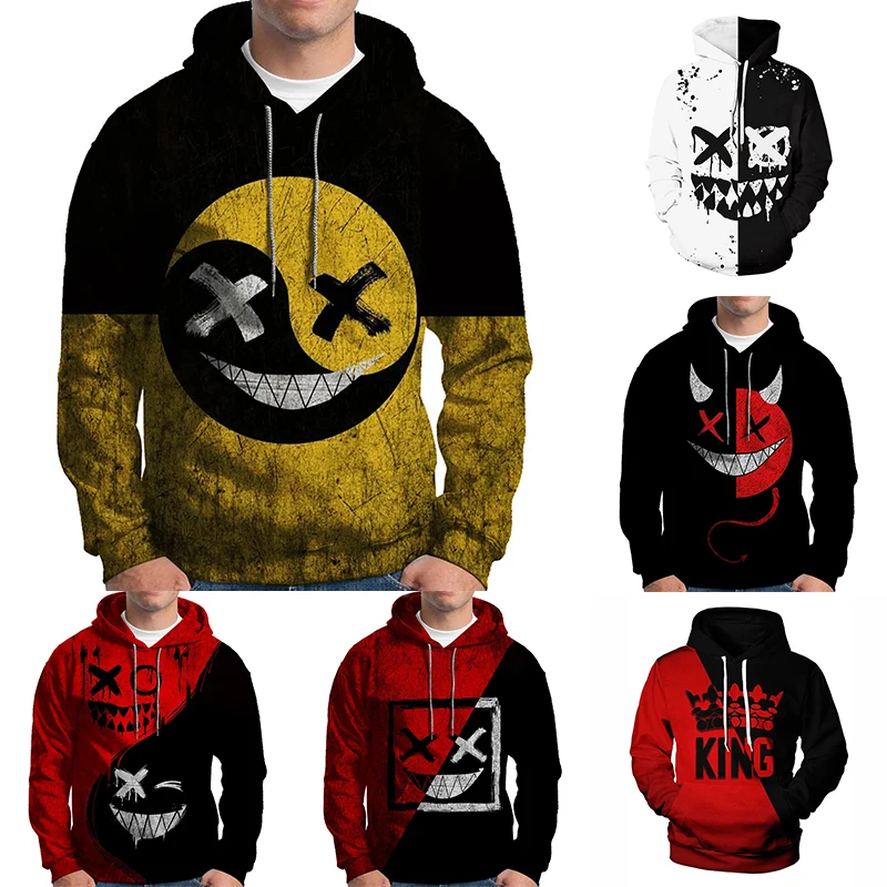 

2023 Men's Trend Hoodie Fall Street Retro Hoodie Oversized Men's Hoodie Printed Evil Face Pattern Y2K Top Men's Fashion Hoodie