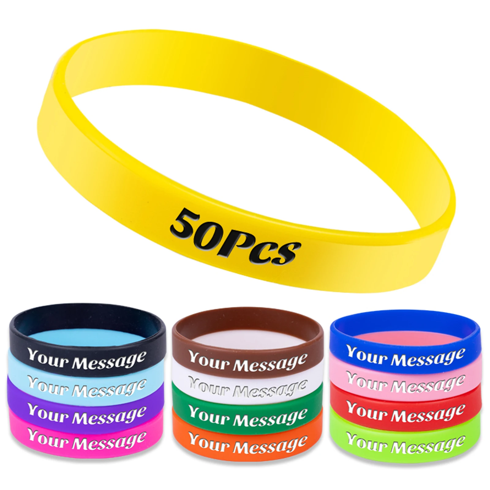 50Pcs Personalized Silicone Wristbands Custom Rubber Bracelets for Motivation, Events, Gifts, Support, Fundraisers, Awareness