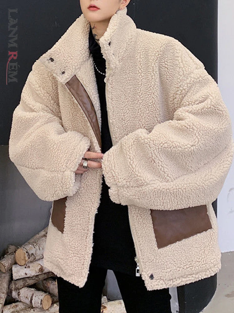

LANMREM комбинированное пальто из искусственной кожи с карманами из овечьей шерсти, женское теплое утолщенное роскошное зимнее пальто с отвор...