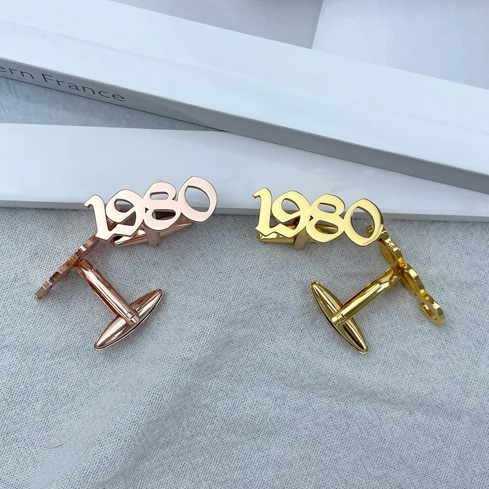 

Man Shirt Cufflinks Stainless Steel Jewellery Personalized Years Number Buttons Luxury Gold Cufflinks for Mens Gift Father's Day