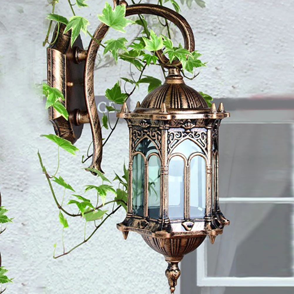 

Waterproof Porch Lantern Sconces Bronze Outdoor Garden Antique Wall Light Aluminum Alloy Yard Exterior Fixture Villa Clear Glass