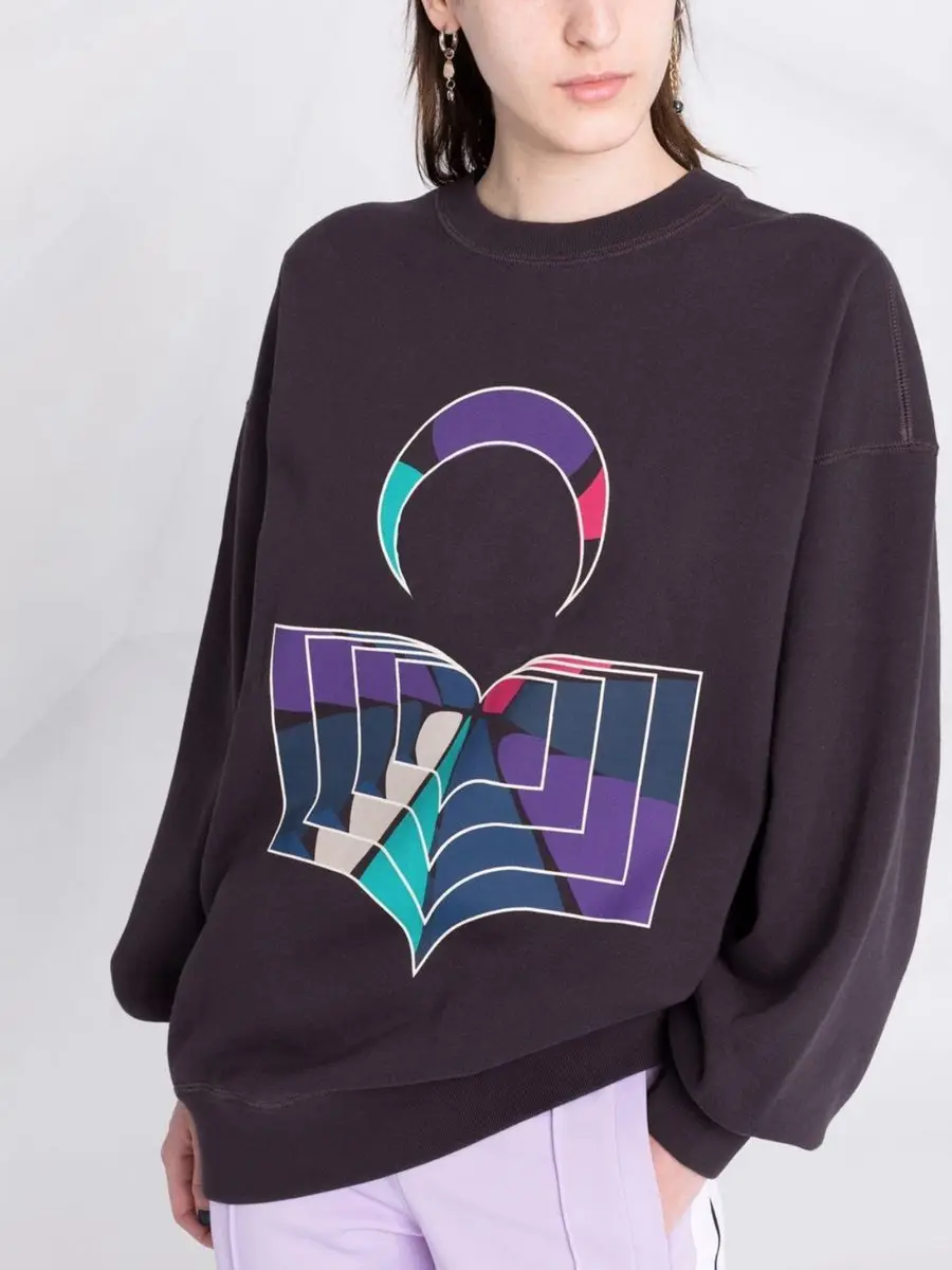 

2022 Spring New Ancient Print Pattern Round Neck Pullover Sweatshirts Casual Top Women