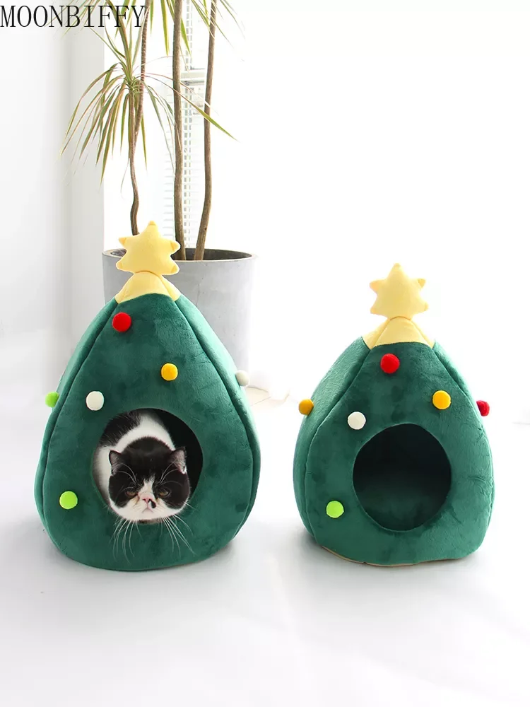 

Cat Bed Christmas Tree Covered Cave Washable Pet Sofa with Removable Cushion for Small Dogs Cats Puppies cat bed