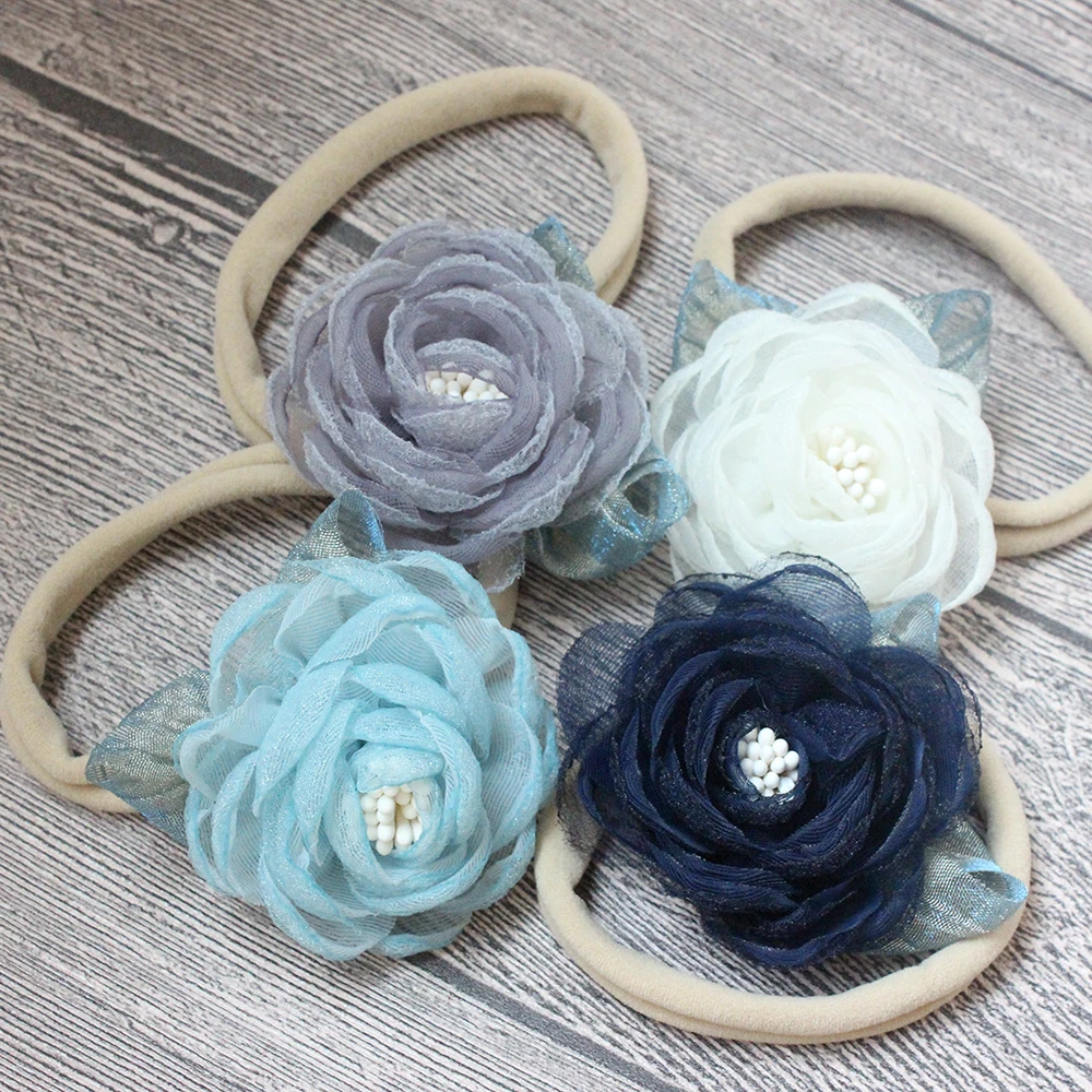 

2.75" Burned Rose Fabric Flowers With Nylon Headbands Kids Girl Hair Accessories Top Quality Rosette Flowers Hairbands