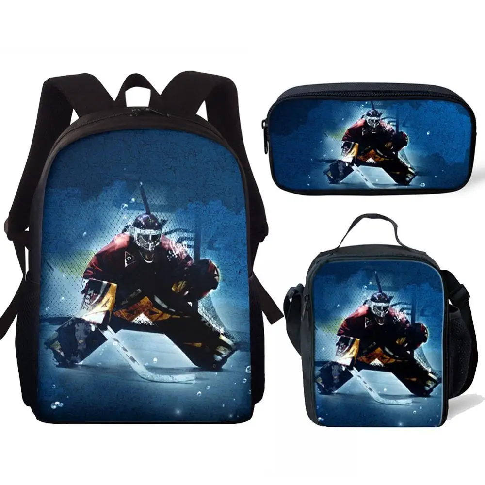 

15” Ice Hockey 3D Print School Backpack for Teenage Boys Girls Back Pack Kids Children School Bag Set Book Bags Mochila Escolar