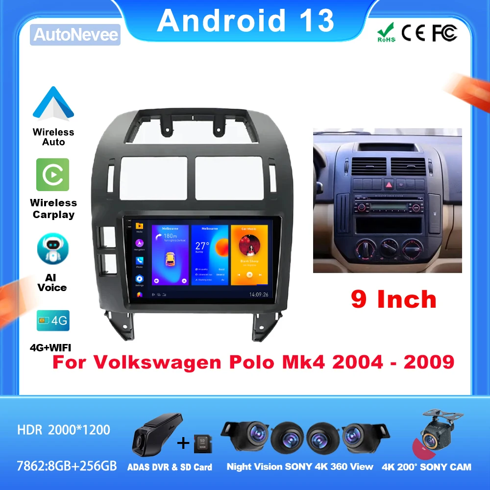 

Carplay Android For VOLKSWAGEN POLO MK4 2004 - 2009 Car Radio Multimedia Video Player Auto GPS Navigation Wifi 5G Automotive