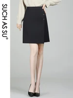 high quality 2022 spring summer autumn women asymmetrical mini black s 3xl high waist above knee a line button skirt female 6625