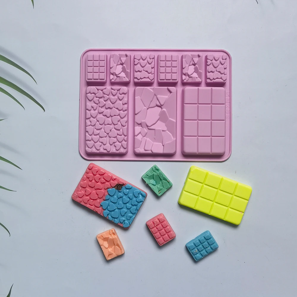 

9-cavity Chocolate Silicone Mold Geometry Heart Patisserie Candy Bar Fondant Mould Cake Accessories Molds Kitchen Baking