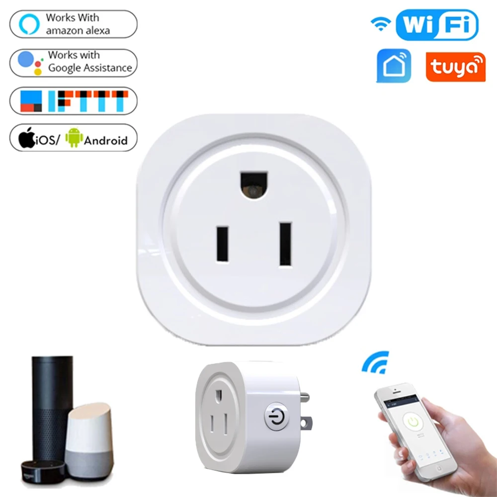 US Standard Ultra Mini Smart Plug Tuya WiFi Smart Socket Timing Voice Control APP Remote Control Works with Alexa Google Home