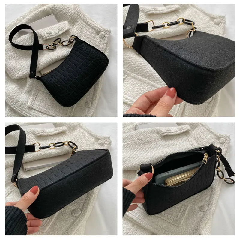2023 New Fashion Felt Women Shoulder Bags French Solid Women's Subaxillary Bag Design Advanced Texture Armpit Handbags Wallet