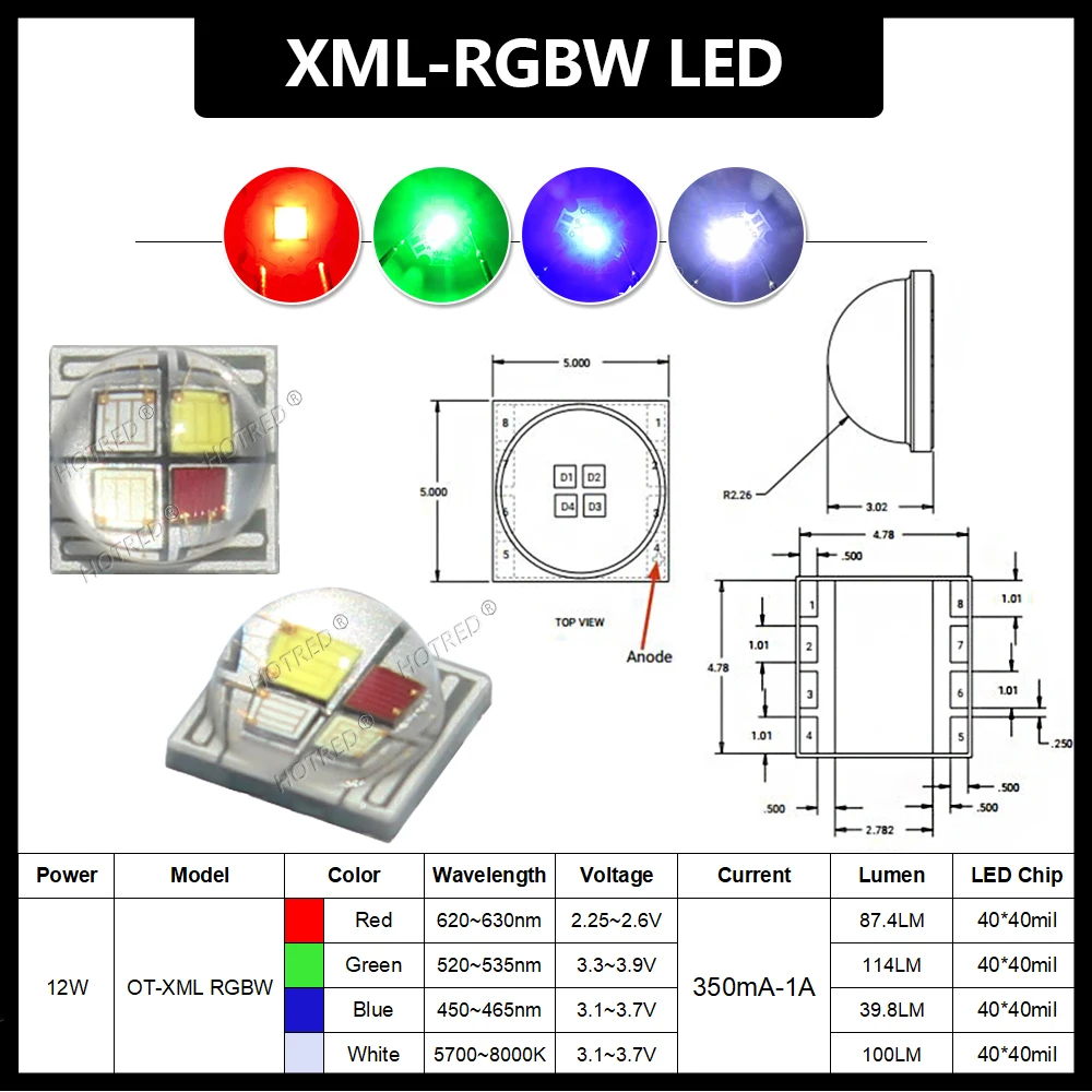 

HotRed 12W XML-5050 RGBW LED фонарик