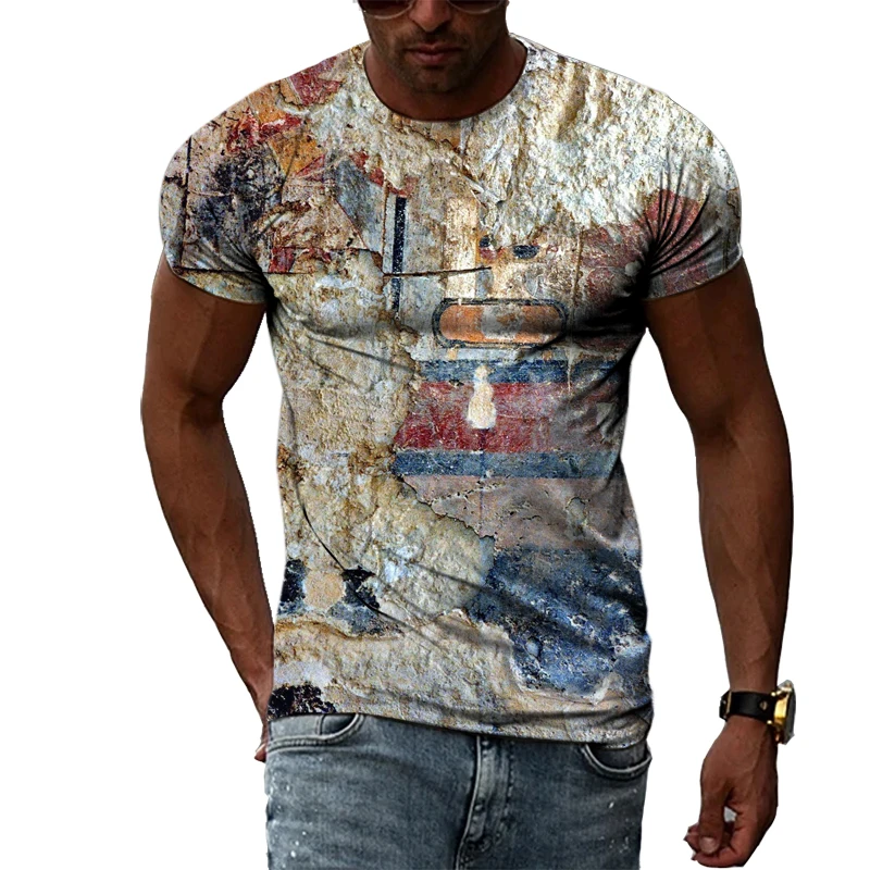 

Summer New 3D Retro Graffiti T-shirts Men Fashion Casual Personality Vintage Trend Printing Round Neck Short Sleeve Tees Tops
