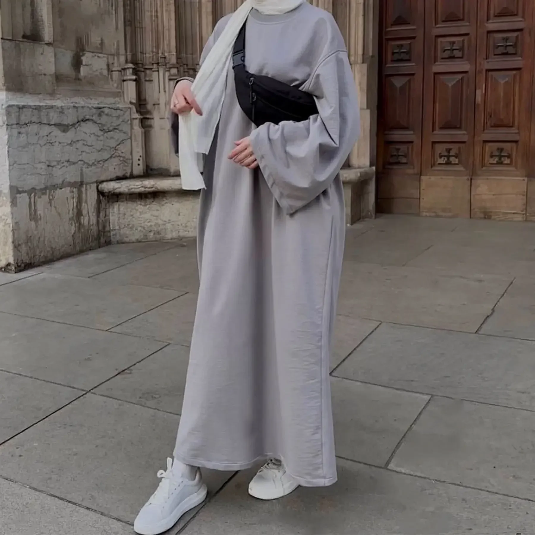 Sweatshirt Abaya Muslim Long Dress Daily Casual Wear Plain Islamic Clothes Ramadan Gulf Abayas for Women Dubai Turkey Hijab Robe