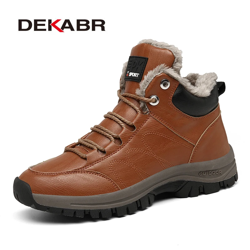  DEKABR Warm Winter Ankle Boots Men Casual Shoes Lace-Up Autumn Leather Waterproof Work Mens Boots Non-slip Snow Motorcycle Boots 
