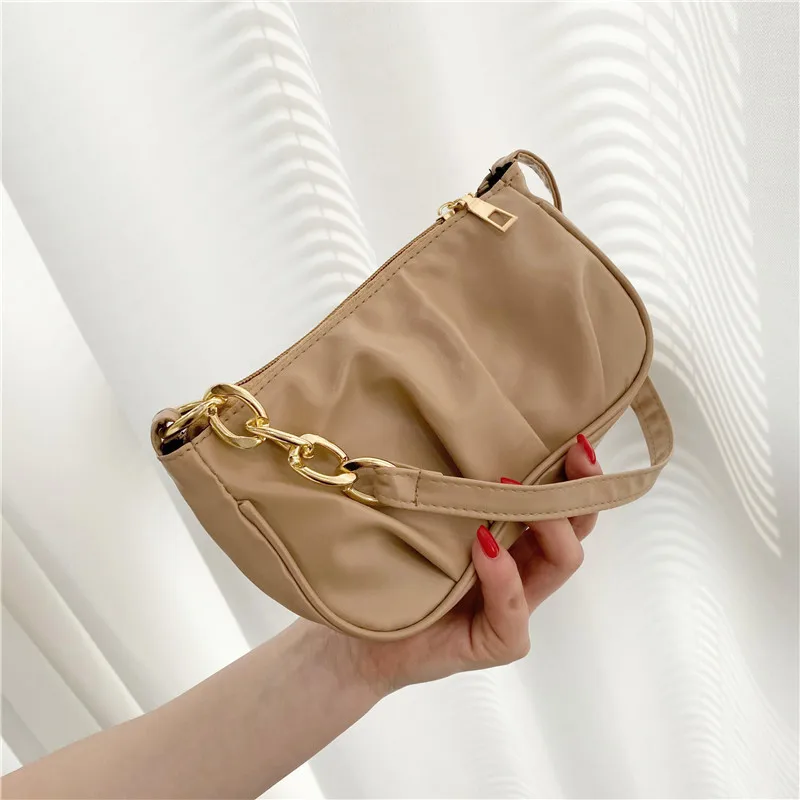 

Женская сумка в стиле ретро, плиссированная плотная однотонная сумка на плечо с цепочкой, Повседневная Дамская маленькая сумочка, кошелек, ...