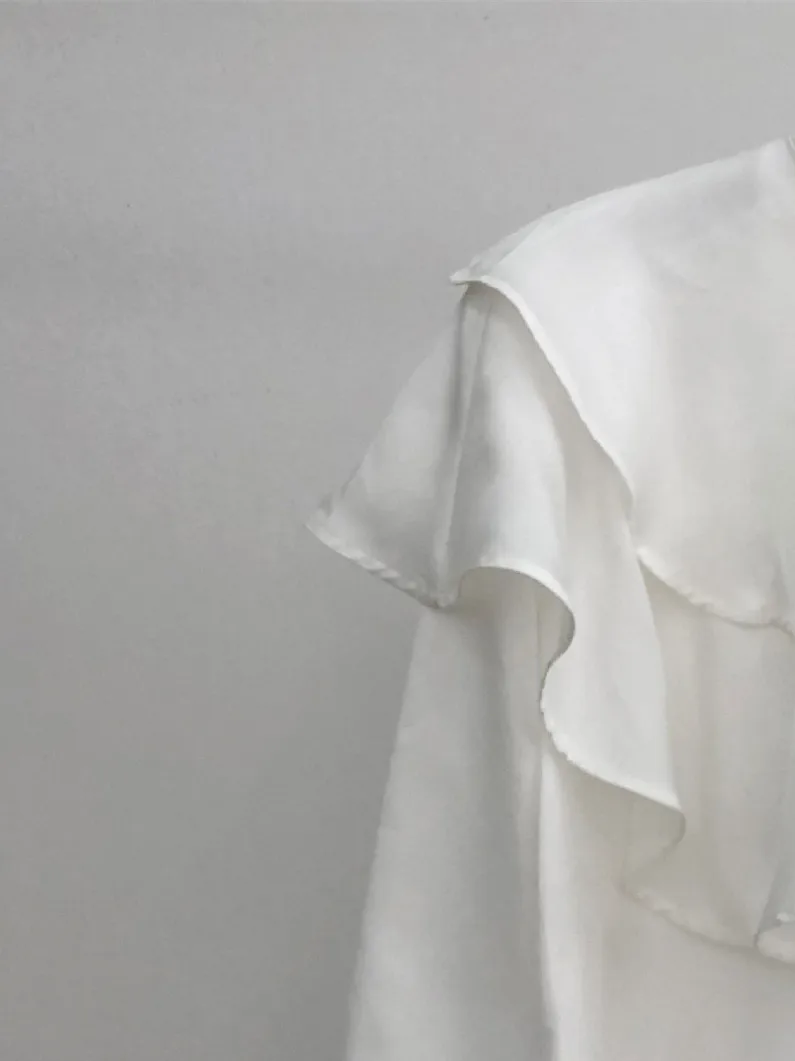 Women French Ruffles Trim Shirt 2022 Autumn Elegant Lady O-Neck Long Sleeve Shirt and Tops