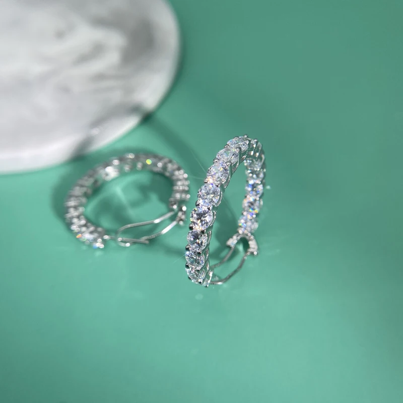 OEVAS Luxury 100% 925 Sterling Silver Created Diamond Gemstone Hoop Earrings Wedding Engagement Fine Jewelry Gifts Wholesale |