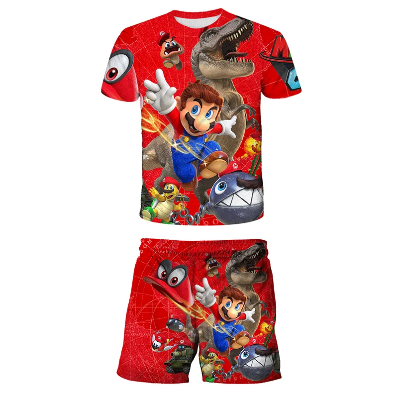 Super Mario Clothes Sets Baby Girls Boys T Shirt Shorts 2 pcs Sets Kids T-shirt Short Pants Suits Children Boy T-shirts Pants images - 6