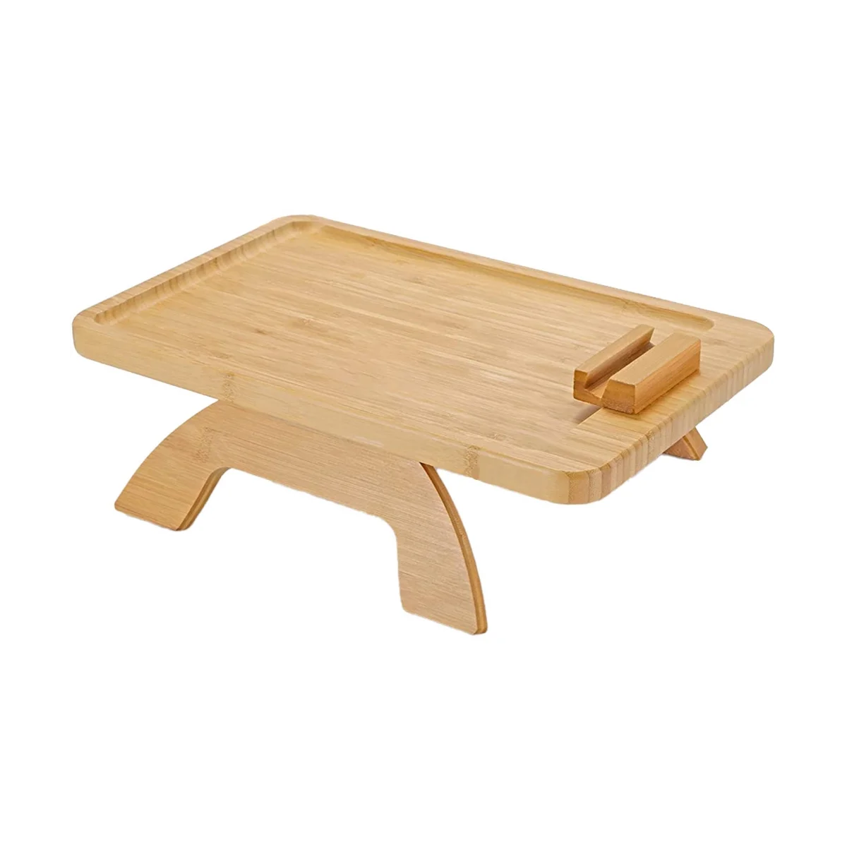 

Bamboo Sofa Tray Table Clip on Side Table for Wide Couches Arm, Foldable Couch Tray with 360° Rotating Phone Holder