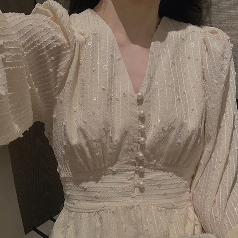 Элегантное Винтажное Женское Платье До Середины Икры С Пышными Рукавами И