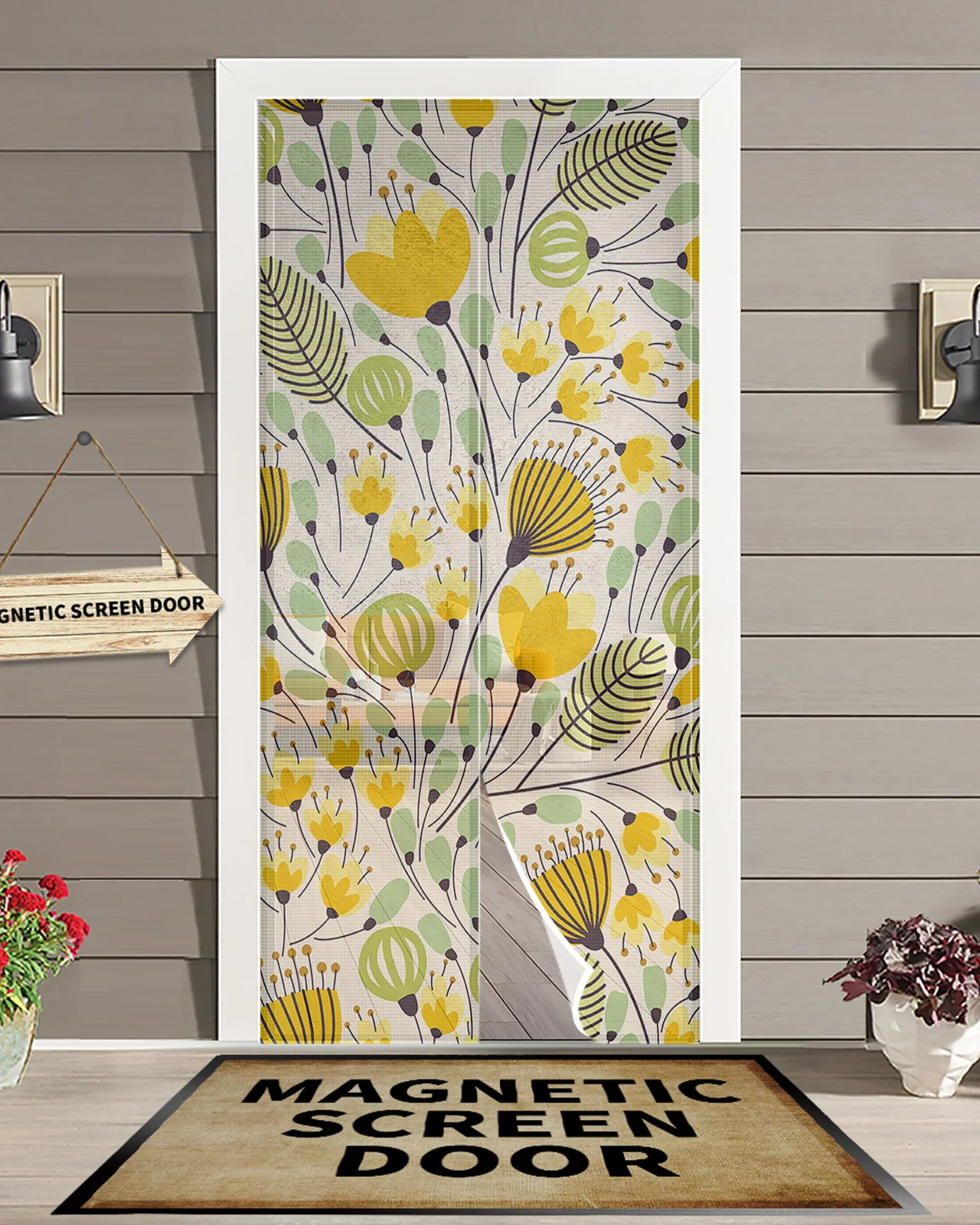 

Занавеска дверная Магнитная с геометрическим рисунком и цветочной текстурой, домашняя защита от комаров для гостиной, спальни