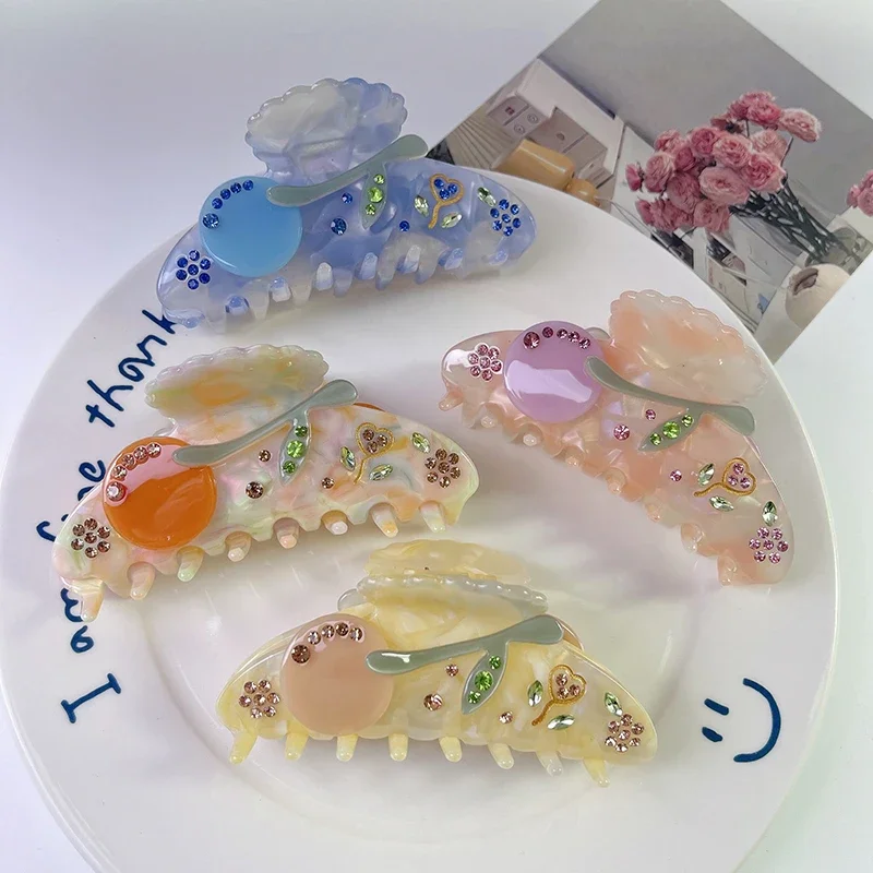 

Hair Accessories New Heavy Flower Bouquet With Diamond Grab Clip Simple Flower Acetate Hairpin Light Luxury Niche Shark Clip