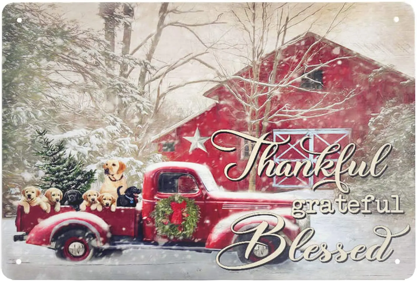 

Super durable Metal Sign Labrador Retriever Dog on red Christmas Truck tin Signs Vintage bar Coffee Shop Kitchen shajing Home