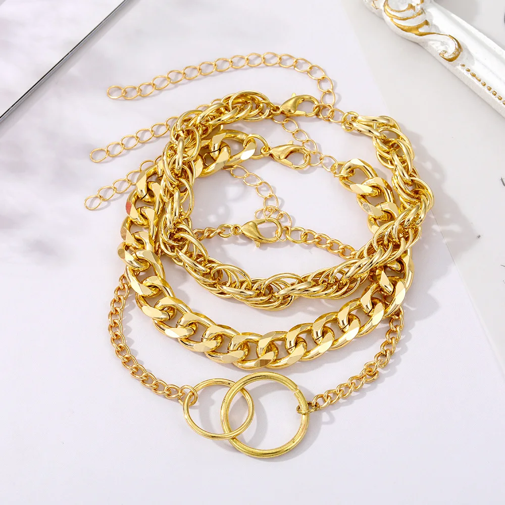 3-5Pcs Fashion Chain Bracelets for Women Star/Moon/Daisy Chain Classic Cuban Chain Link Bracelets Trendy Woman Gifts Jewelry Set