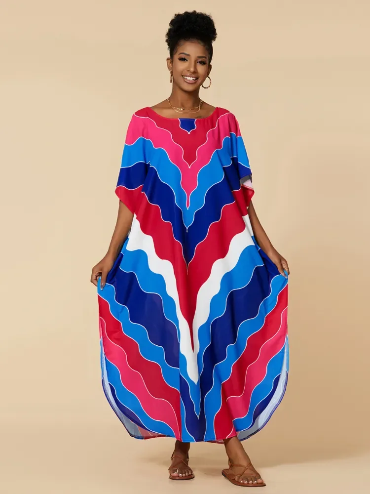 

Kaftans for Women Maxi Long Beach Dresses Colorful Rainbow Summer Holiday 2023 Bathing Suits Beachwear Dropshipping Hot Sales