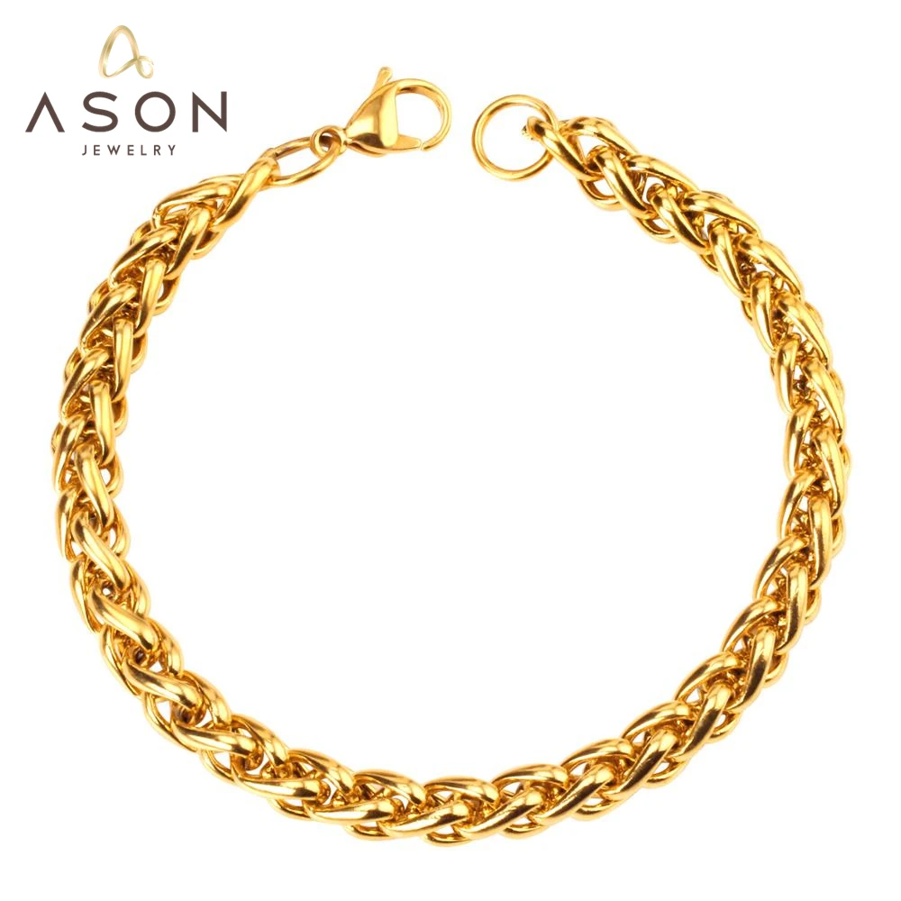 

ASONSTEEL 7mm Bracelets Gold Color Stainless Steel Link Rolo Chain Wheat Shape Wrap Bracelets For Women Men Bangles Boho Jewelry