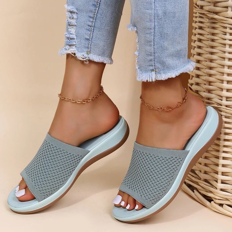 

Women shoes knitting Slippers Beach Wedge Ladies Sandals Slip On Thick Bottom Retro Female Slippers platform sandals