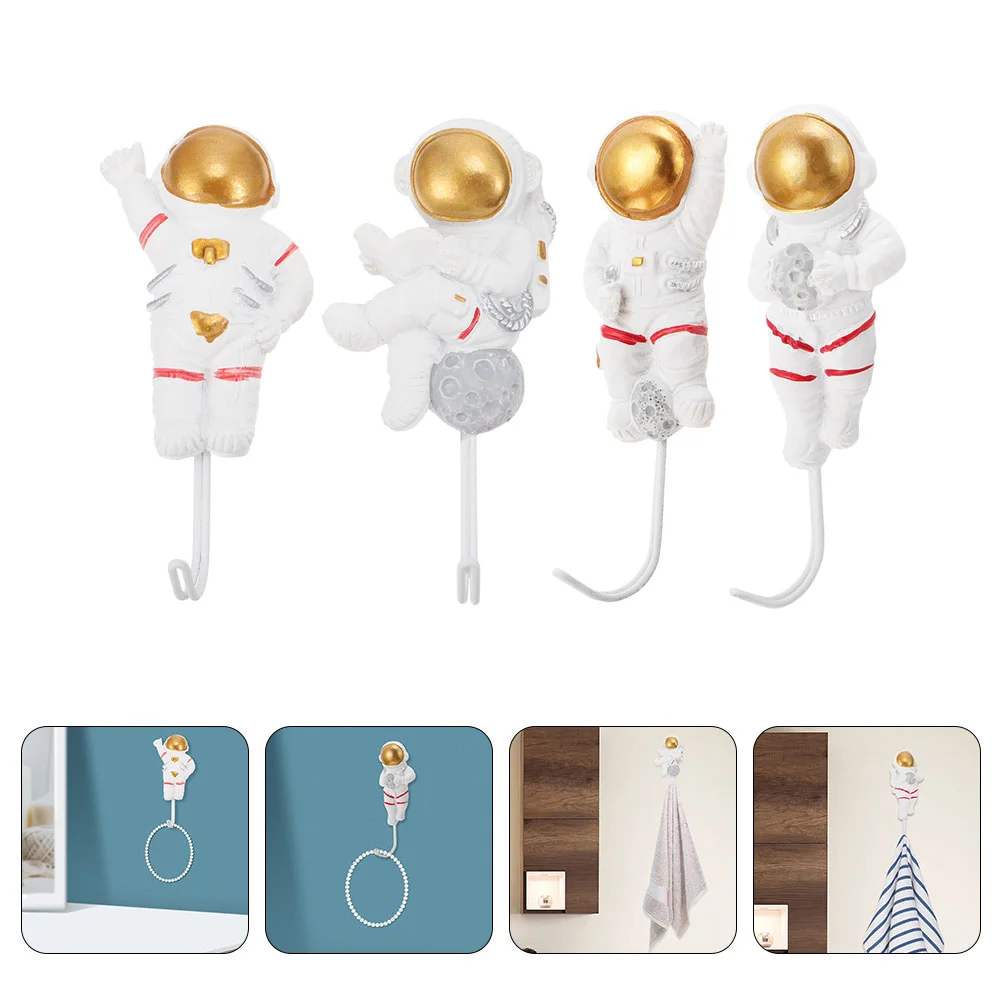 4Pcs Astronaut Design Hook Wall-mounted Punch-free Hook Chic Sticky Hook