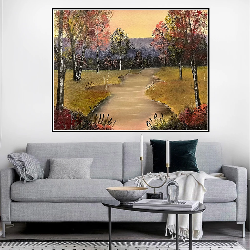

A Peaceful Autumn Stream Landscape Wall Art Posters And Prints Pictures Canvas Paintings Decoration Home Decor for Bedroom