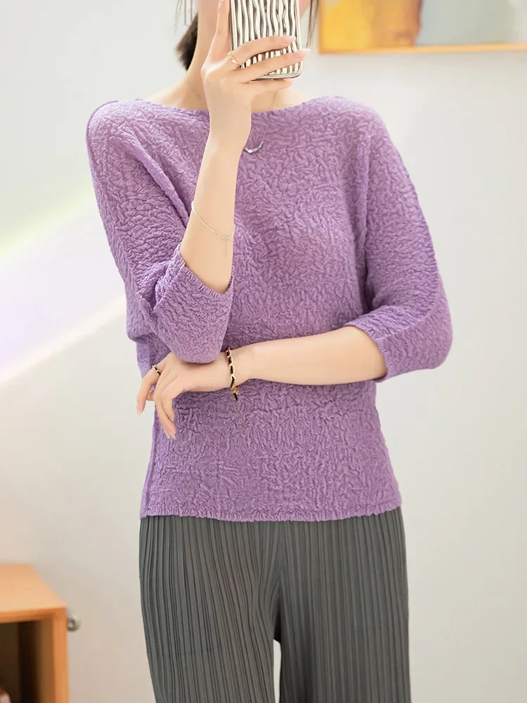 YUDX Miyake плиссированная футболка женская новинка 2024 весенняя мода повседневный