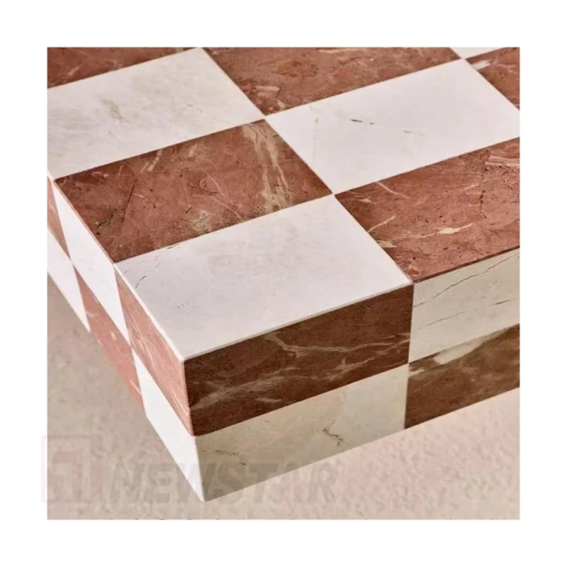 Фото Newstar Rojo Alicante красный натуральный мрамор квадратный журнальный столик шахматный столик белого цвета современный мраморный журнальный столик №1