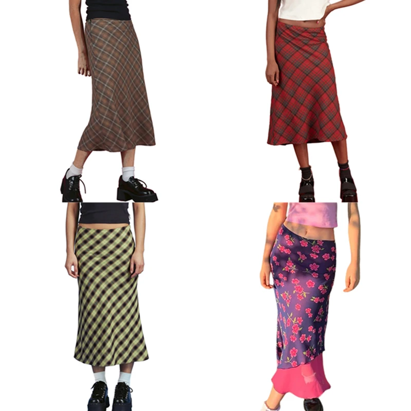 Юбка Женская средней длины в клетку облегающая длинная юбка-карандаш А-силуэта с
