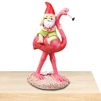 gnome reclining on flamingo garden decor funny resin figurines dwarf reclining on flamingo ornament for swimming pool pond park