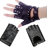 new rivet motor driving fingerless leather mittens punk glove gloves