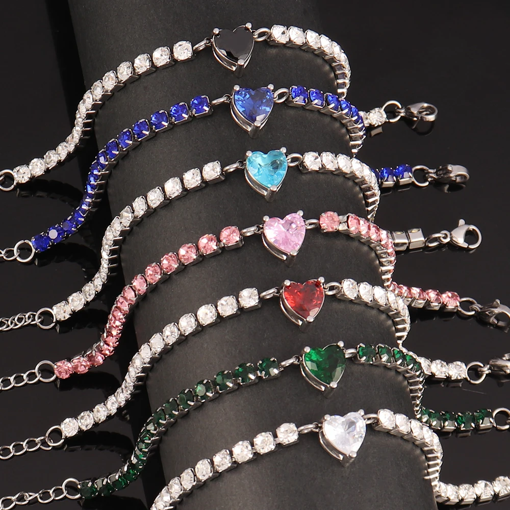 Браслеты из теннисной цепи нержавеющей стали женский браслет циркония ювелирные