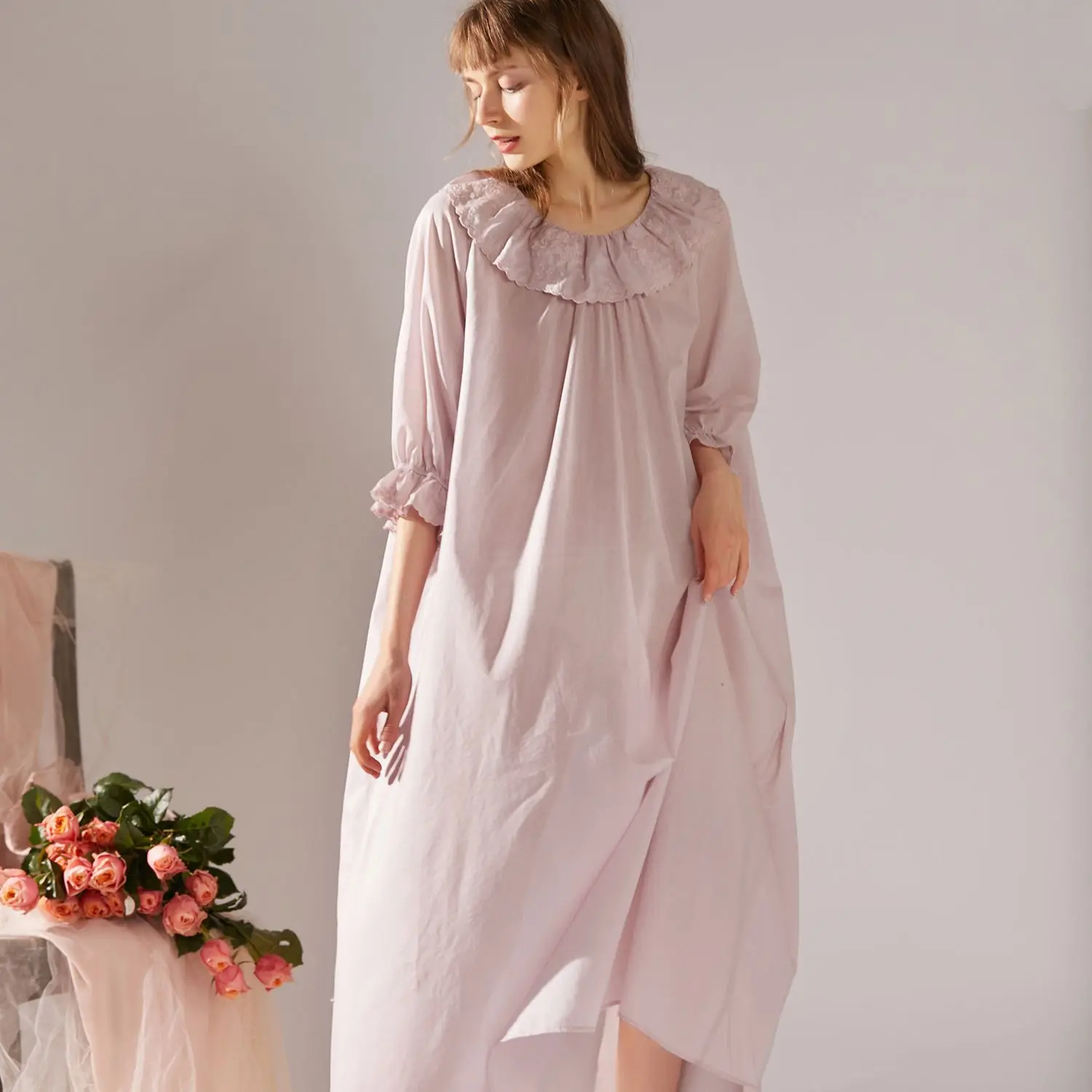 

Nightgown Dress Summer Sleepwear Cotton Elegant Lady Night gown Comfortable