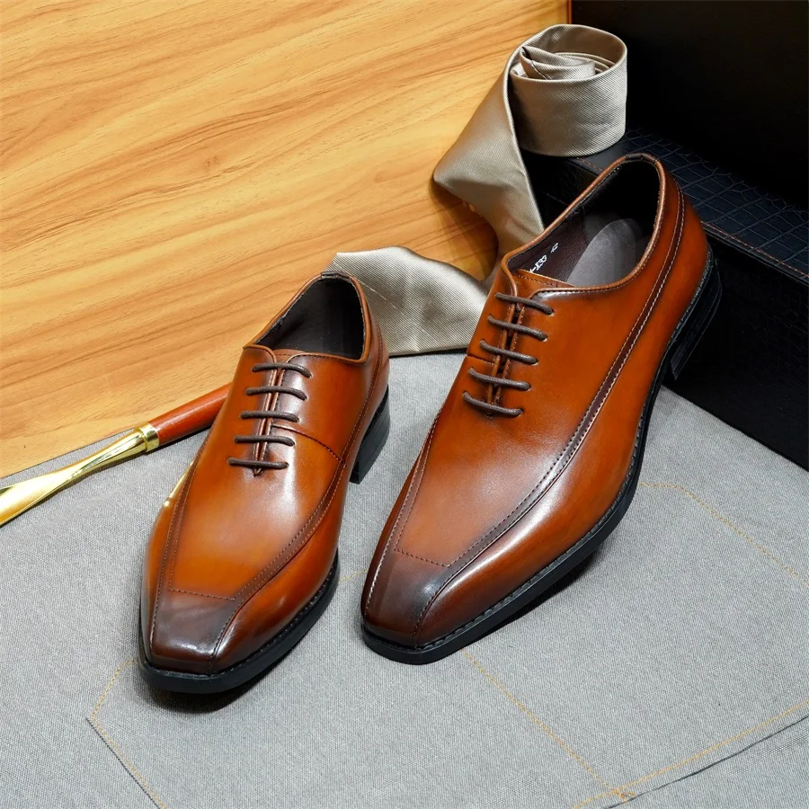 Мужские кожаные туфли-оксфорды ручной работы модный свадебный костюм с острым