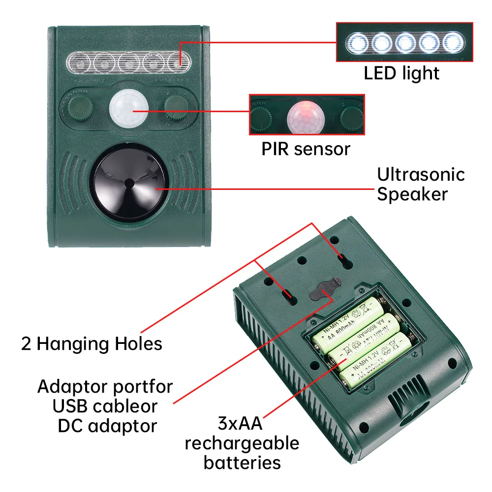 Ультразвуковой отпугиватель животных Пассивный инфракрасный датчик для защиты