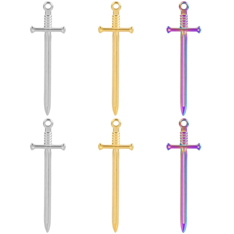 

Not Fade 10PCS/Lot Sword Stainless Steel Pendant Charms For Jewelry Necklace Earrings DIY Handmade Accessories Popular Design