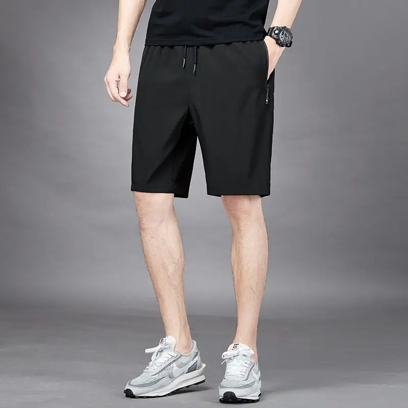 

Летние мужские спортивные шорты 2023, однотонные прямые свободные брюки для бега с эластичным поясом