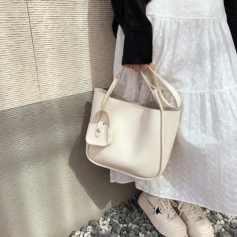 

Designer Large Capacity Shoulder Bucket Bag Women Casual Single-Shoulder Bag with Small Bag 2023 Ladies Solid Commuter Handbags