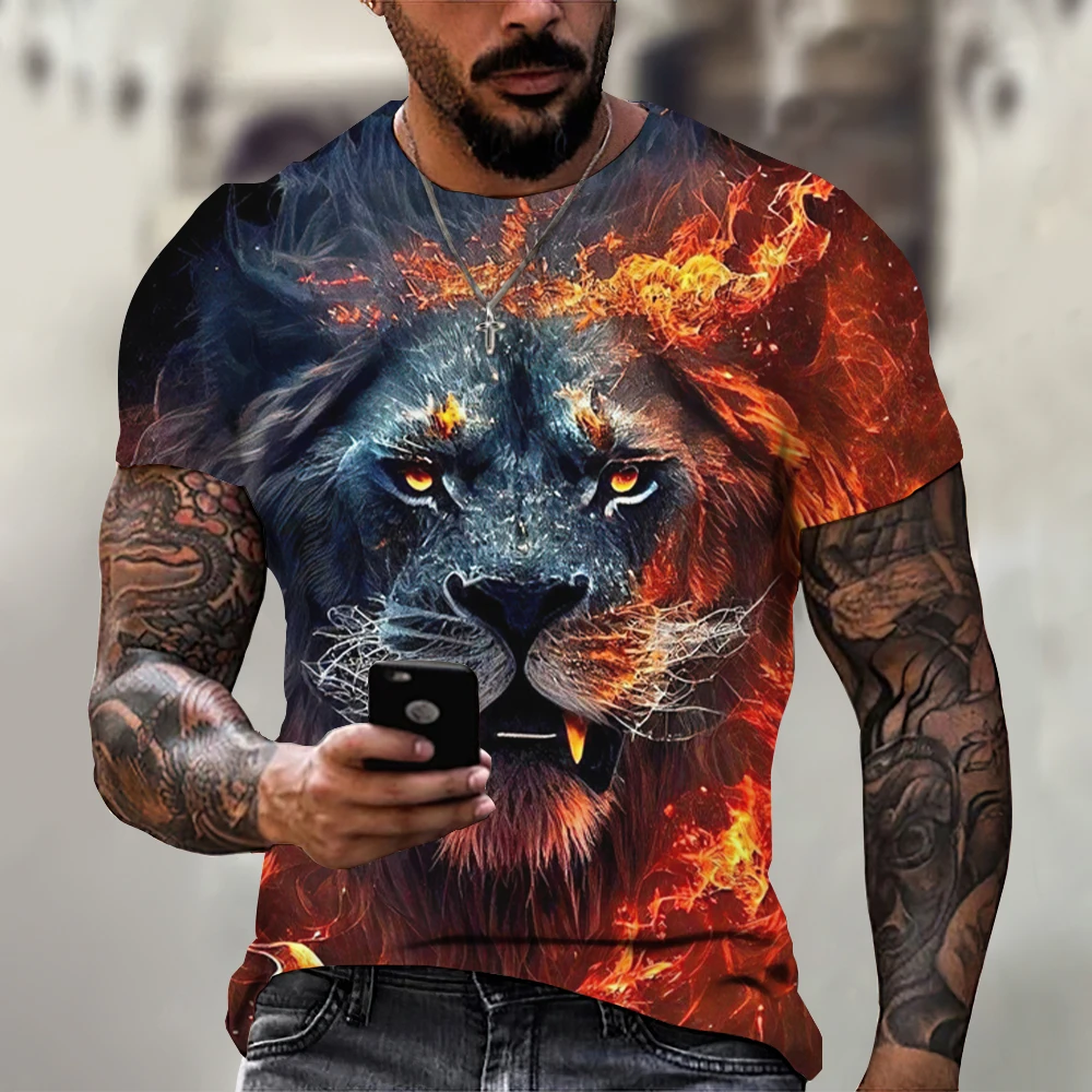 

2023 Lion Tiger Wolf Fighting Animal Beast Fierce Lion Print 3D Shirt New Summer Men's Casual Fashion Crewneck T-Shirt XXS-6XL