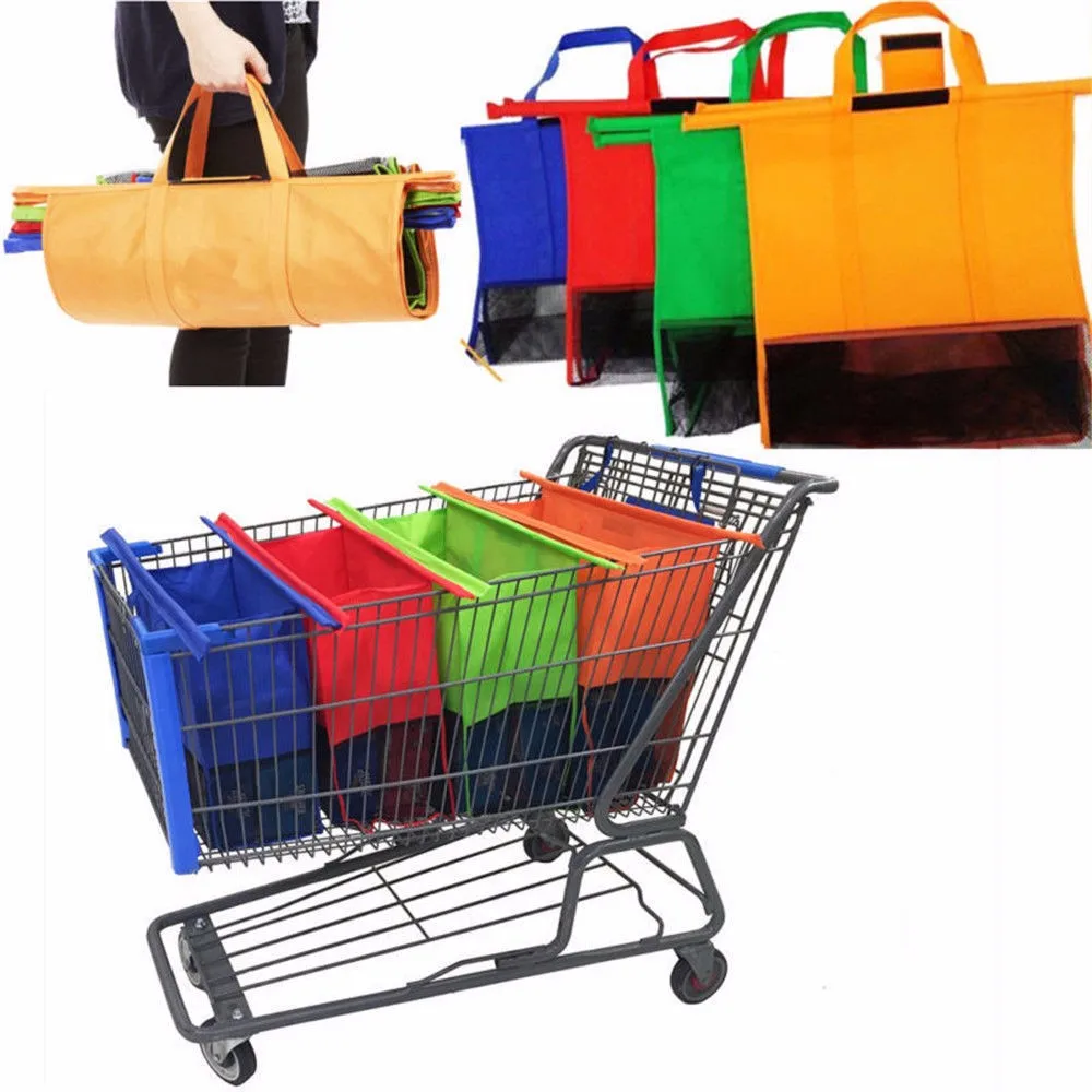 

4PCS/Set Shopping Cart Trolley Bags Foldable Reusable Grocery Shopping Bag Eco Supermarket Bag Easy to Use and Heavy Duty Bolsas