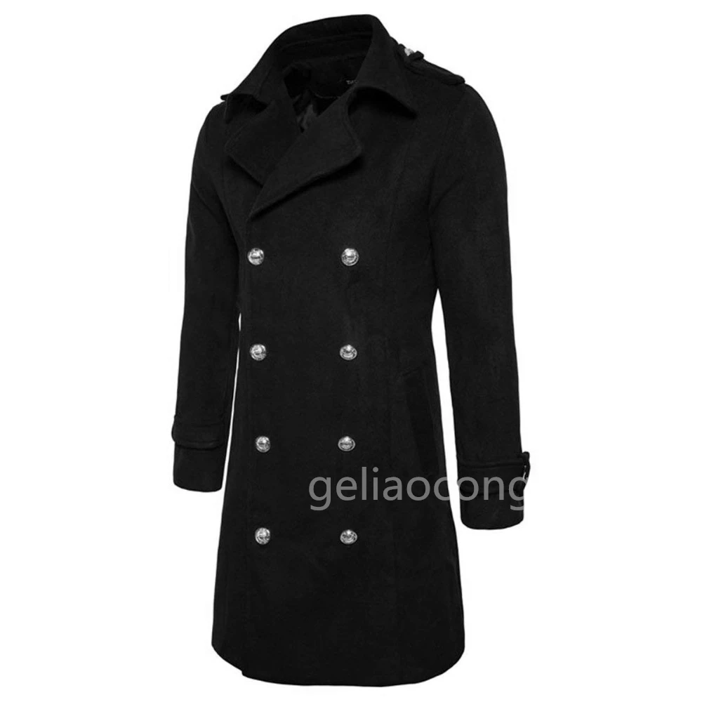 Fashion Brand Autumn Jacket Long Coat Men's High Qualitly Slim Fit Black/Navy Men's Coat Double-breasted Jacket
