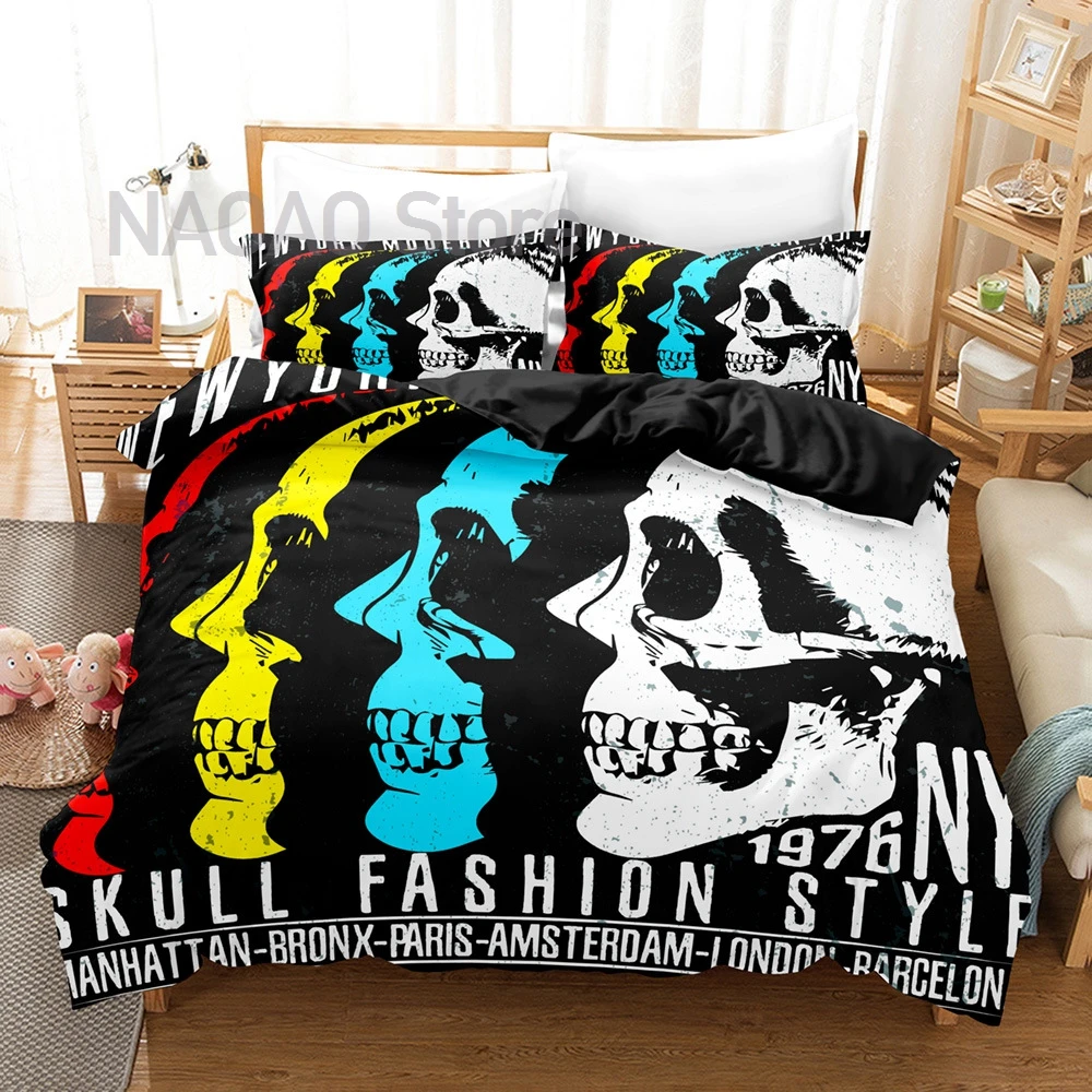 

Fashion Bedding Set Skull Pattern Microfiber 2/3Pcs Comforter Duvet Cover Bedspread Bedclothes King Queen Size with Pillowcases