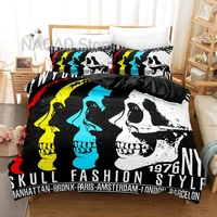 fashion bedding set skull pattern microfiber 23pcs comforter duvet cover bedspread bedclothes king queen size with pillowcases